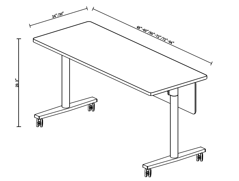 Dibujo Traini de mesa con tapa abatible y patas redondas